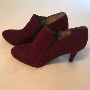 Maroon suede bootie heels
